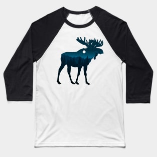 Night Forest Moose Baseball T-Shirt